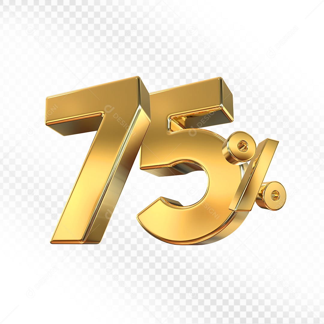 Elemento 3D Número 75% Dourado para Composição PSD