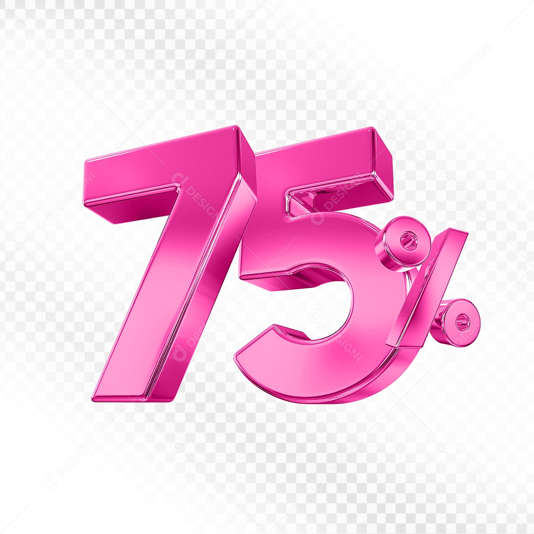 Elemento 3D Número 75% Rosa para Composição PSD