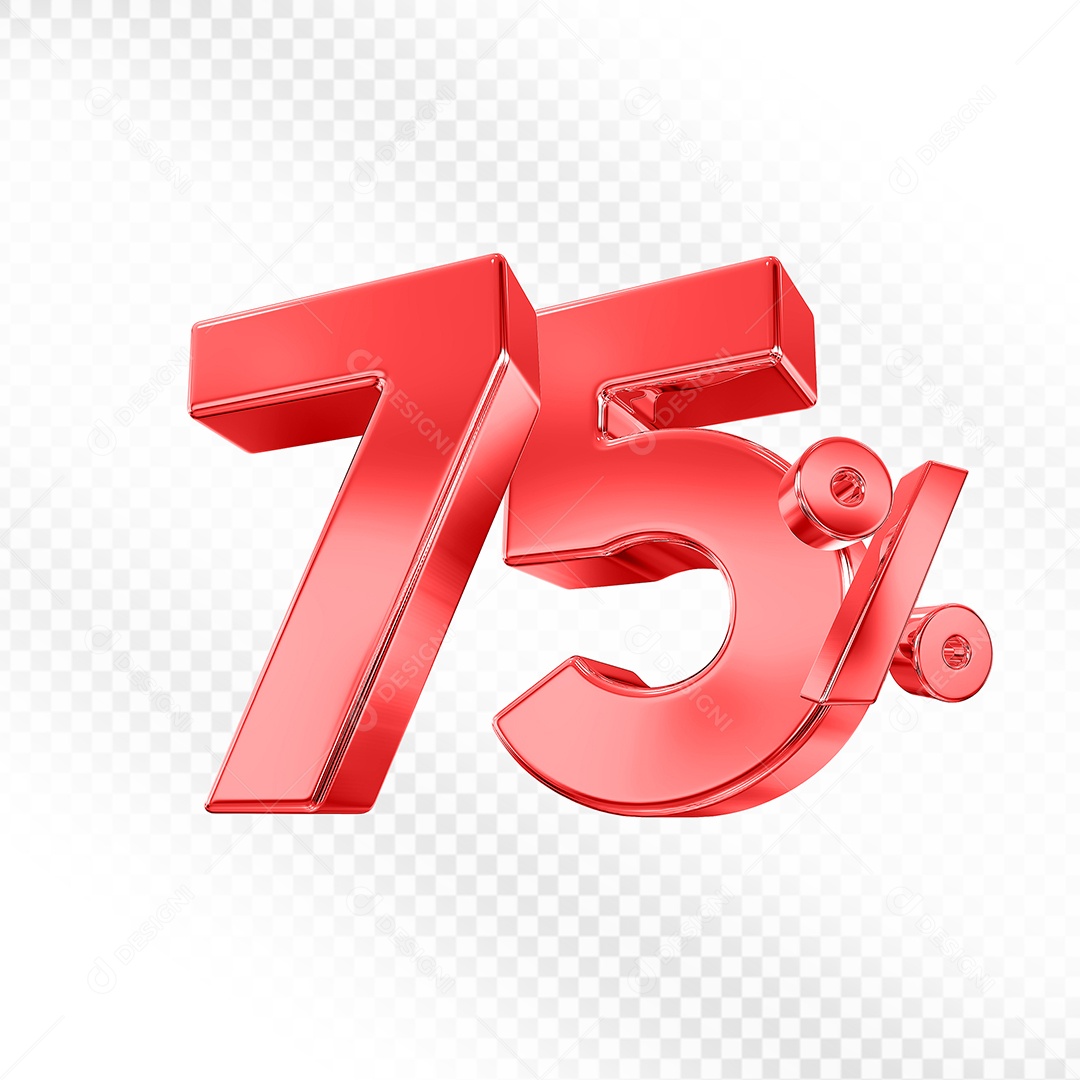 Elemento 3D Número 75% Vermelho para Composição PSD