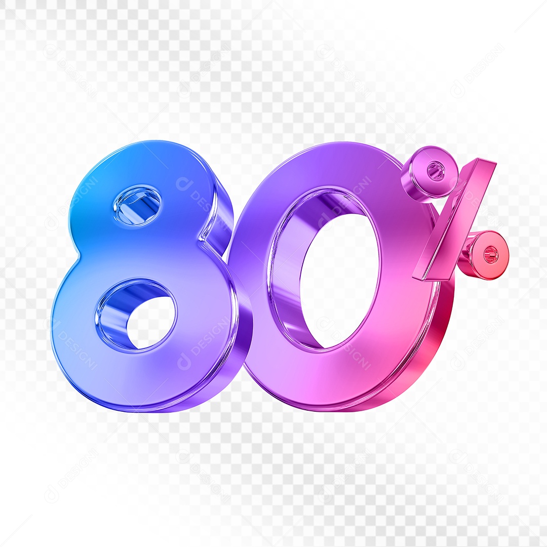 Elemento 3D Número 80% Colorido para Composição PSD