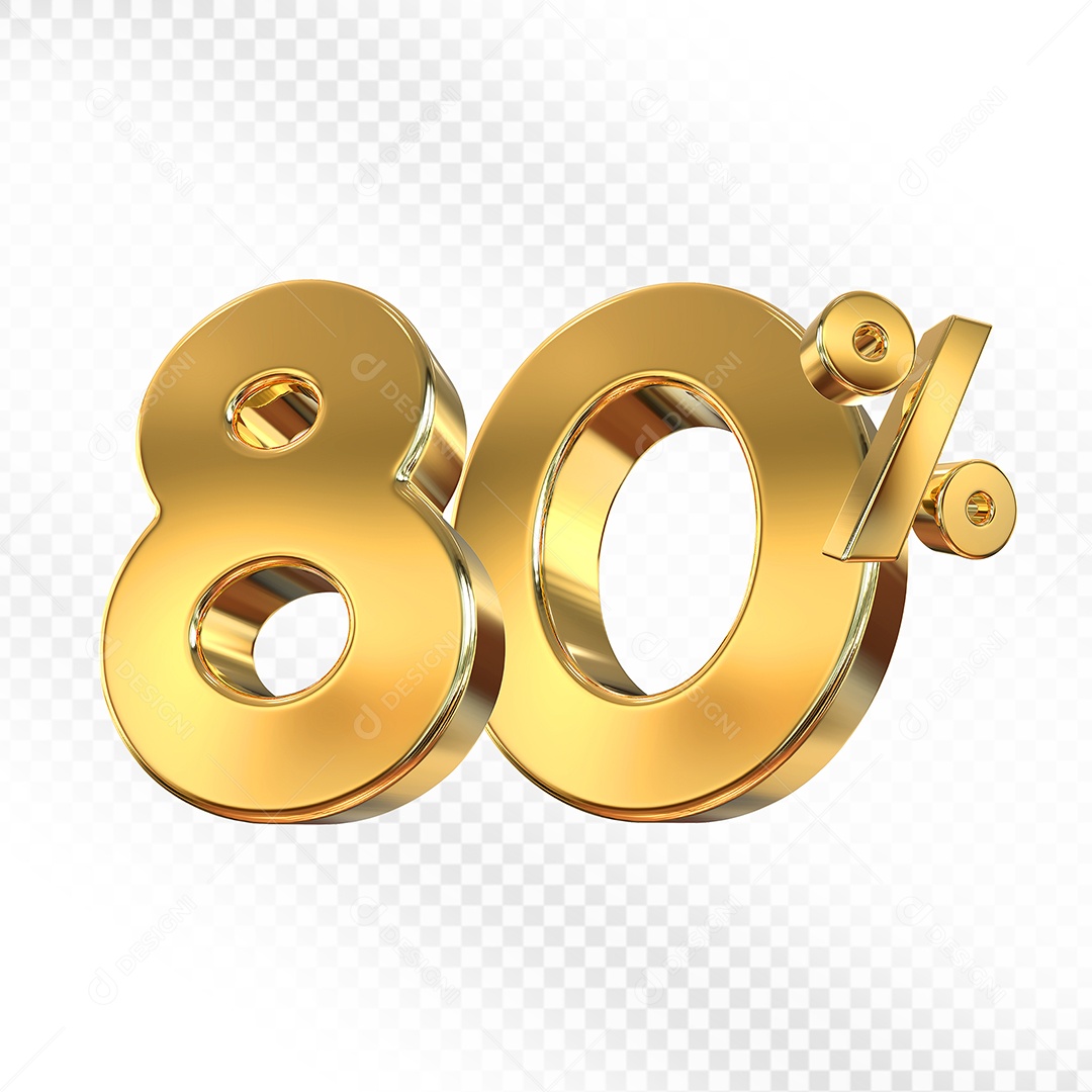 Elemento 3D Número 80% Dourado para Composição PSD
