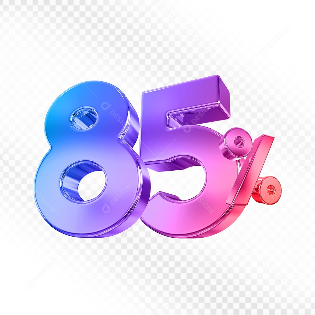 Elemento 3D Número 85% Colorido para Composição PSD