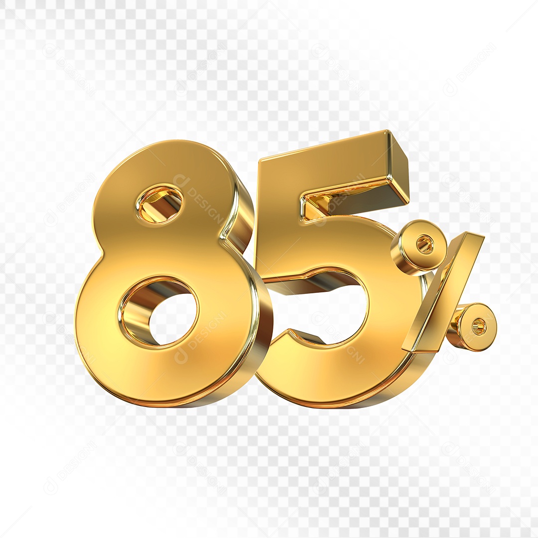 Elemento 3D Número 85% Dourado para Composição PSD