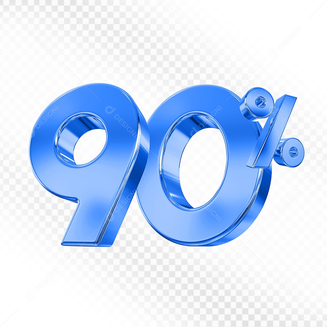Elemento 3D Número 90% Azul para Composição PSD