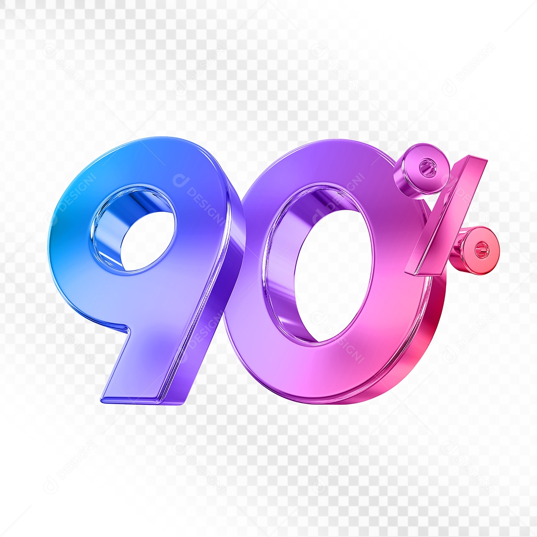 Elemento 3D Número 90% Colorido para Composição PSD