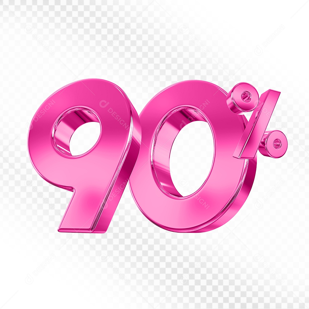 Elemento 3D Número 90% Rosa para Composição PSD