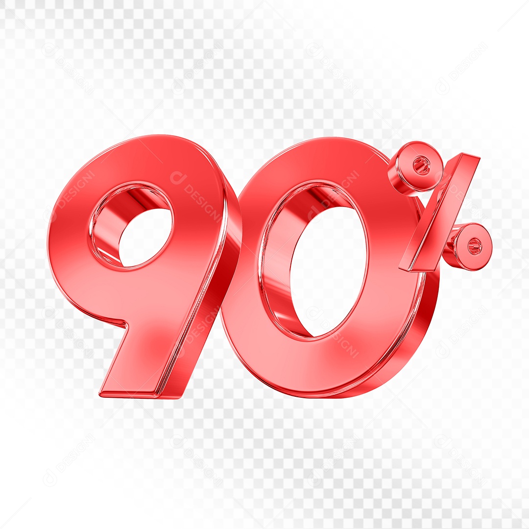 Elemento 3D Número 90% Vermelho para Composição PSD