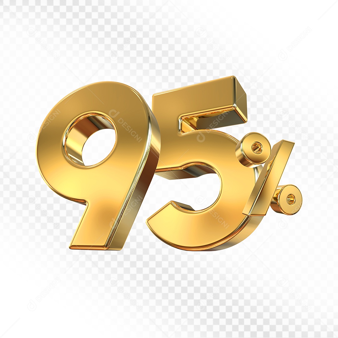 Elemento 3D Número 95% Dourado para Composição PSD