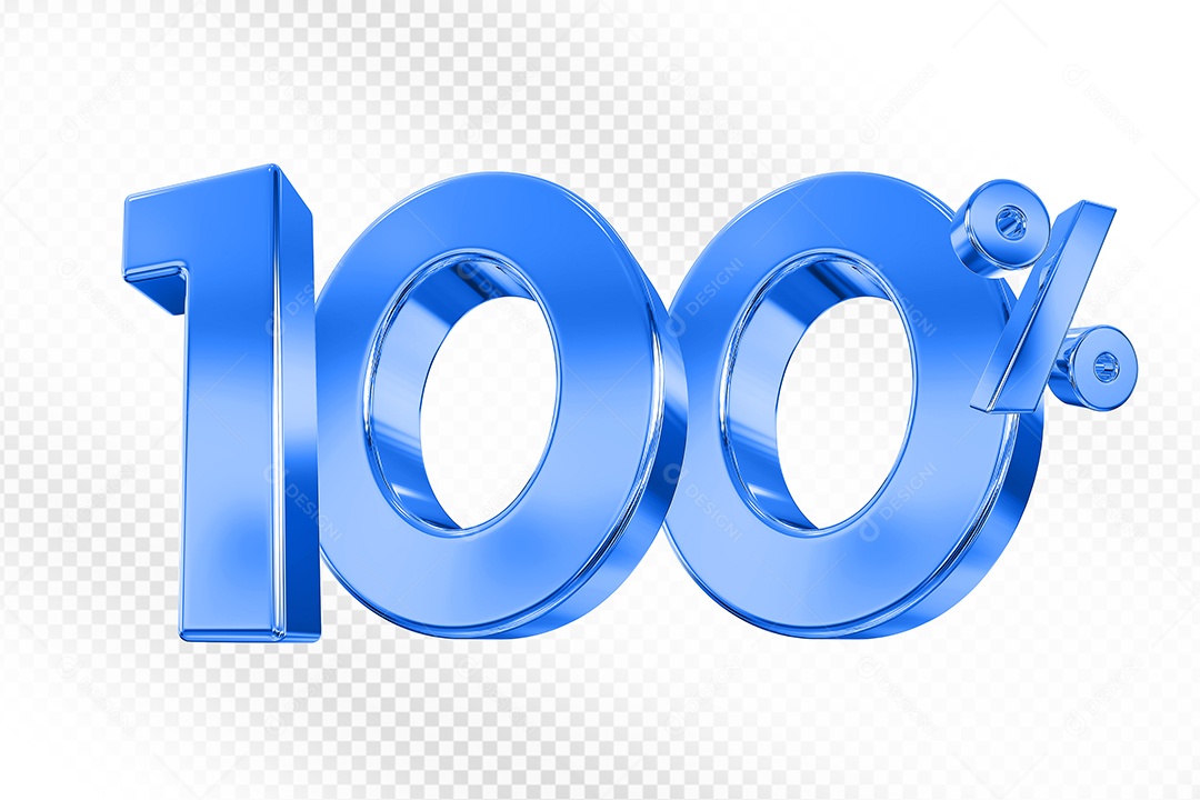 Elemento 3D Número 100% Azul para Composição PSD
