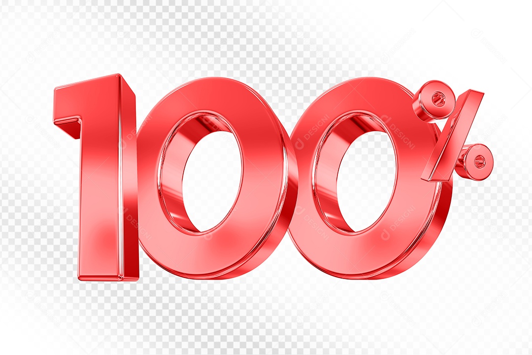 Elemento 3D Número 100% Vermelho para Composição PSD