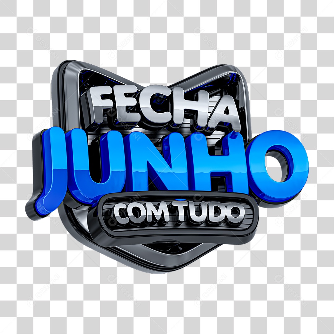 Selo 3D Fecha Junho com Tudo PNG Transparente