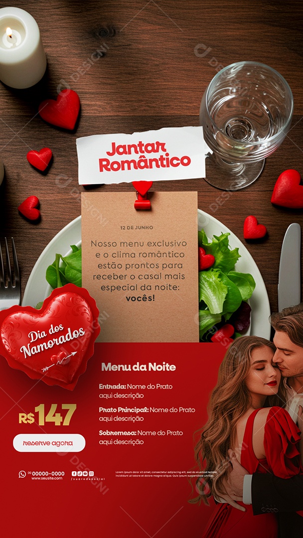 Story Jantar Especial Dia Dos Namorados Reserva De Mesa Social Media PSD Editável