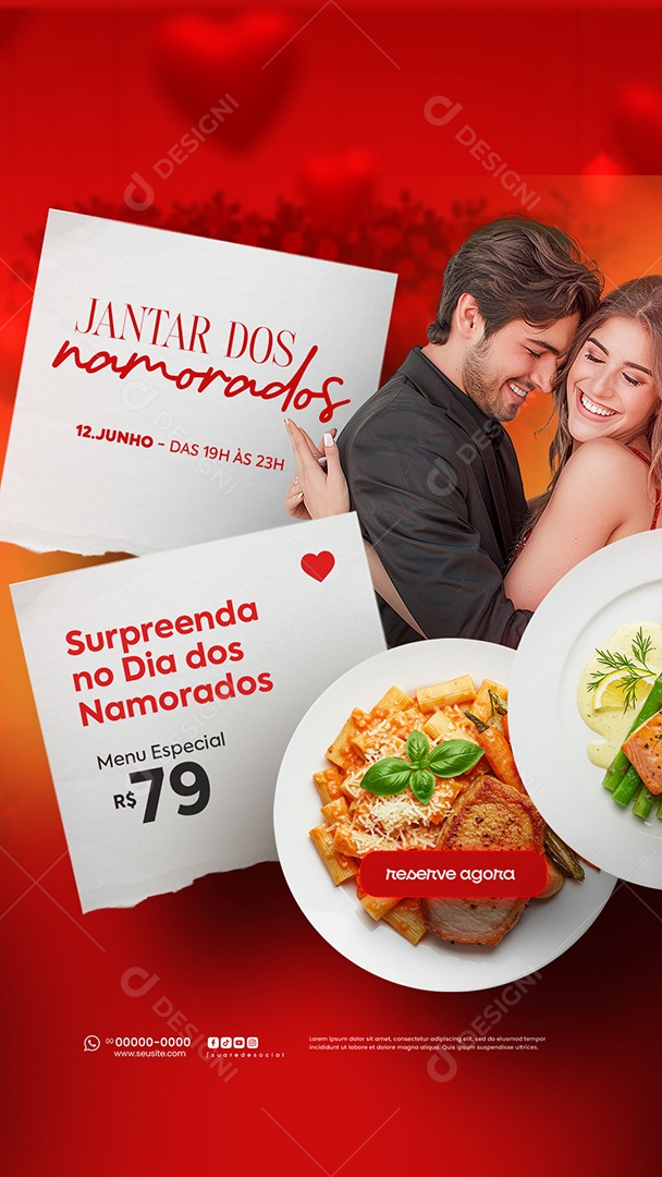 Story Jantar Especial Dia Dos Namorados Reserva De Mesa Social Media PSD Editável