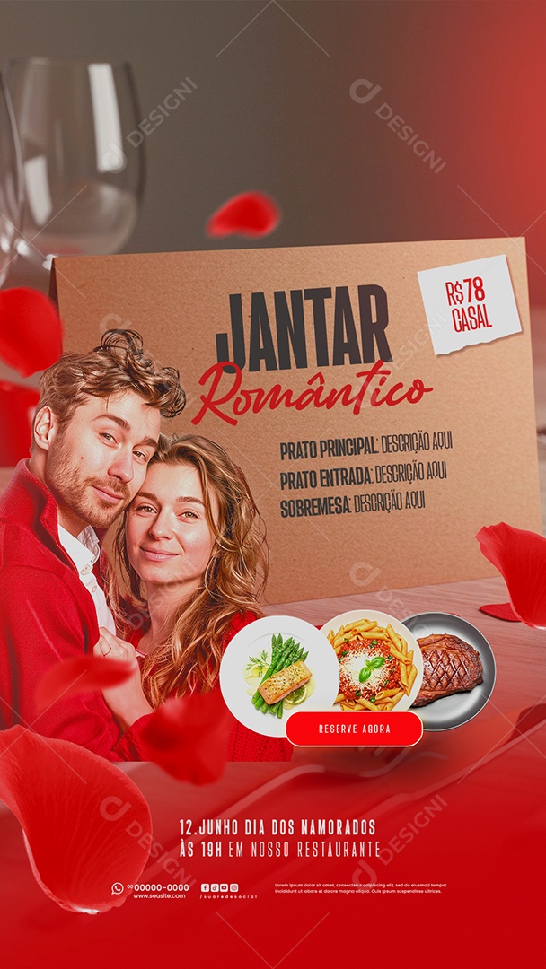Story Jantar Especial Dia Dos Namorados Reserva De Mesa Social Media PSD Editável