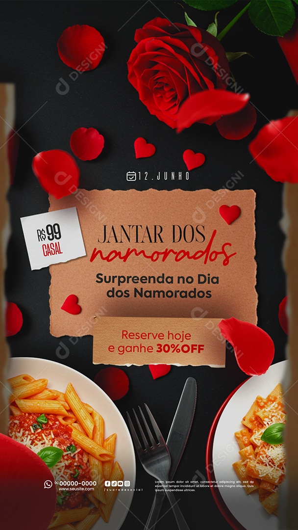 Story Jantar Especial Dia Dos Namorados Reserva De Mesa Social Media PSD Editável