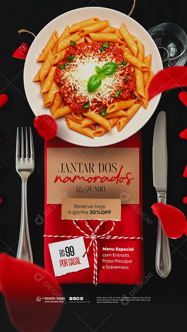 Story Jantar Especial Dia Dos Namorados Reserva De Mesa Social Media PSD Editável