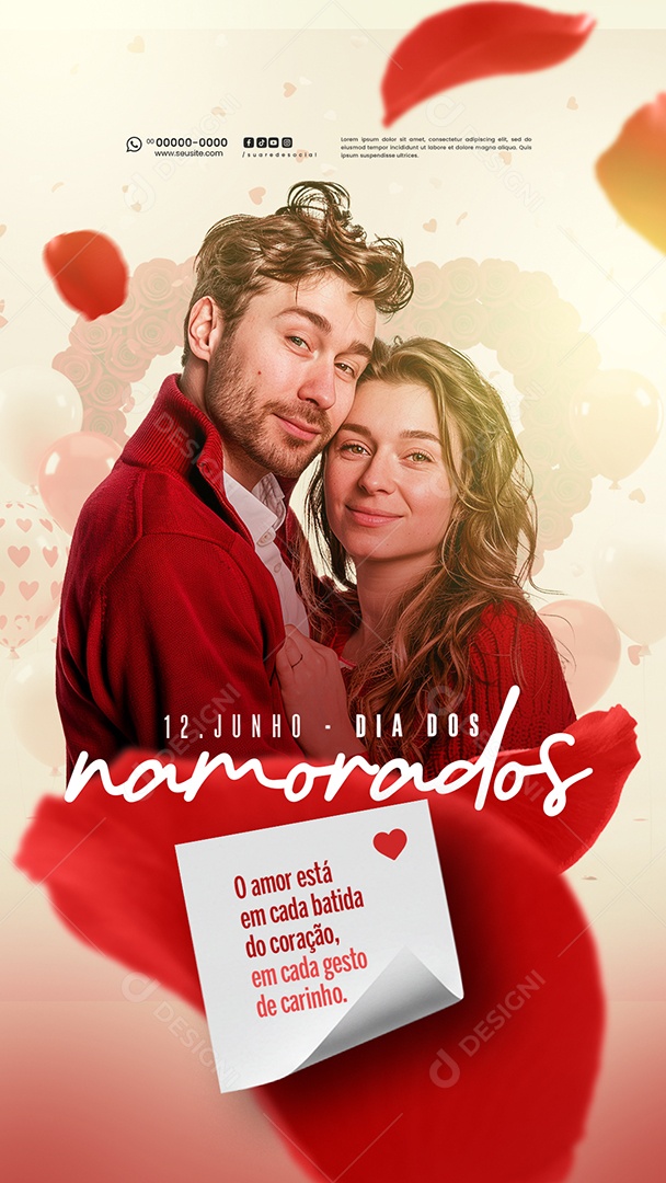 Story Feliz Dia dos Namorados 12 de junho Social Media PSD Editável