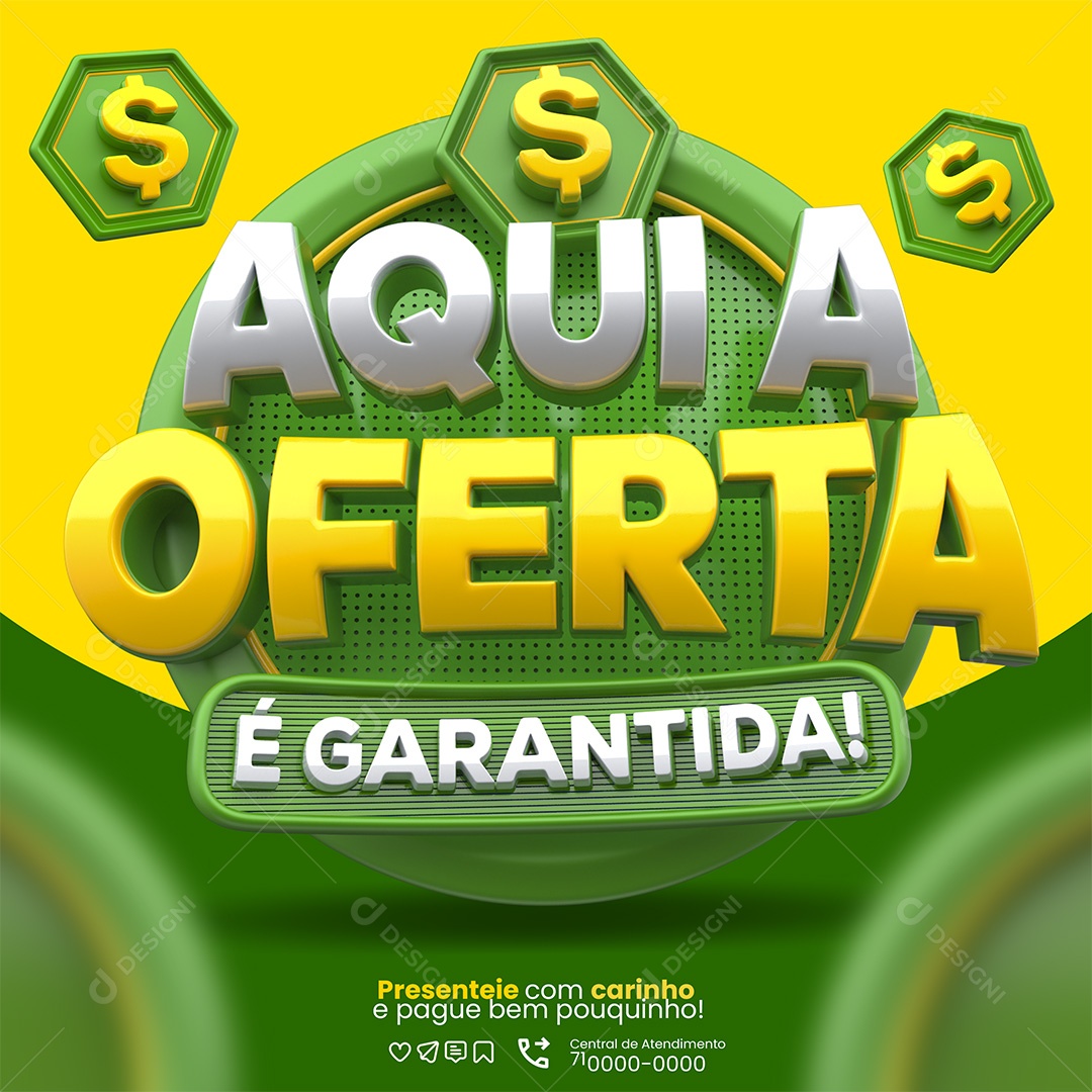 Aqui a Oferta é Garantida Selo 3D Verde para Composição PSD