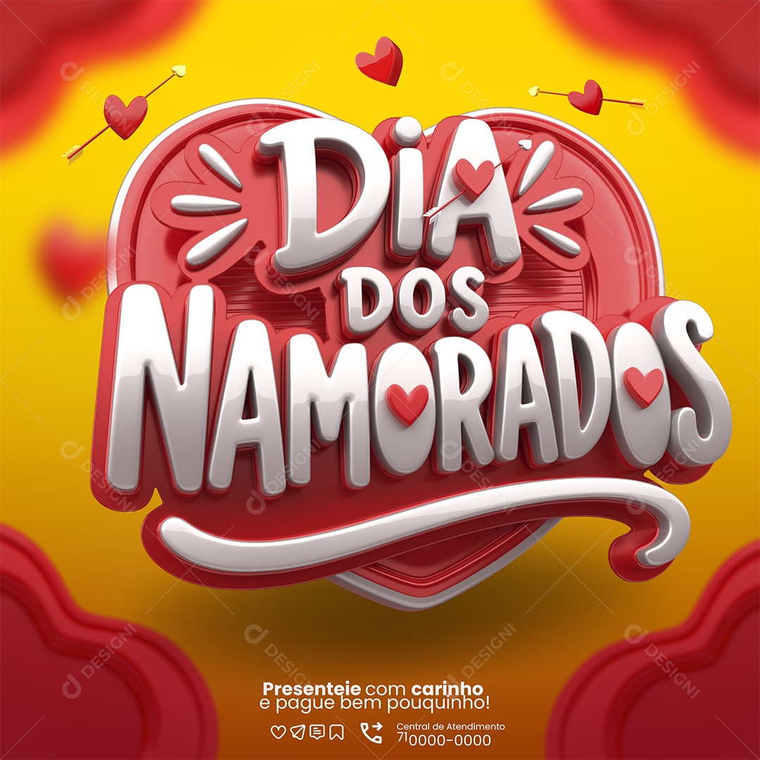 Dia dos Namorados Selo 3D para Composição PSD