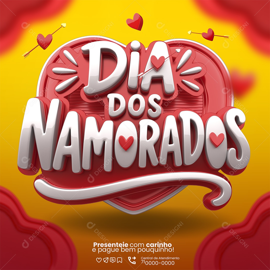 Dia dos Namorados Selo 3D para Composição PSD