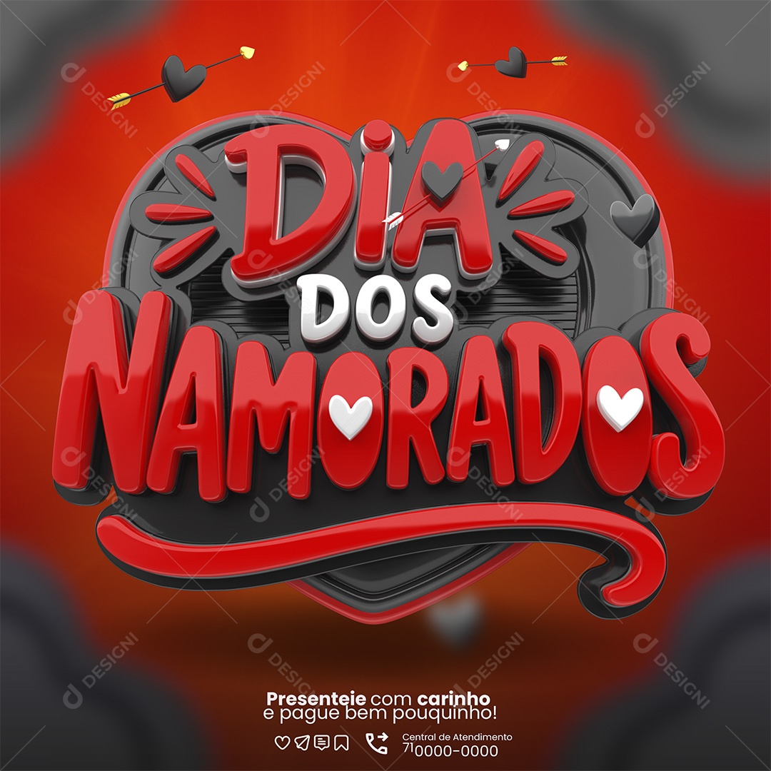 Dia dos Namorados Selo 3D para Composição PSD