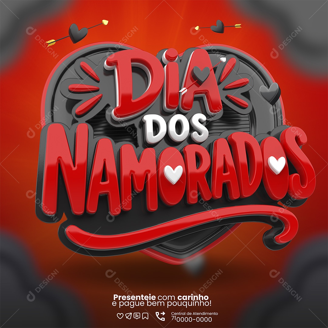 Dia dos Namorados Selo 3D para Composição PSD