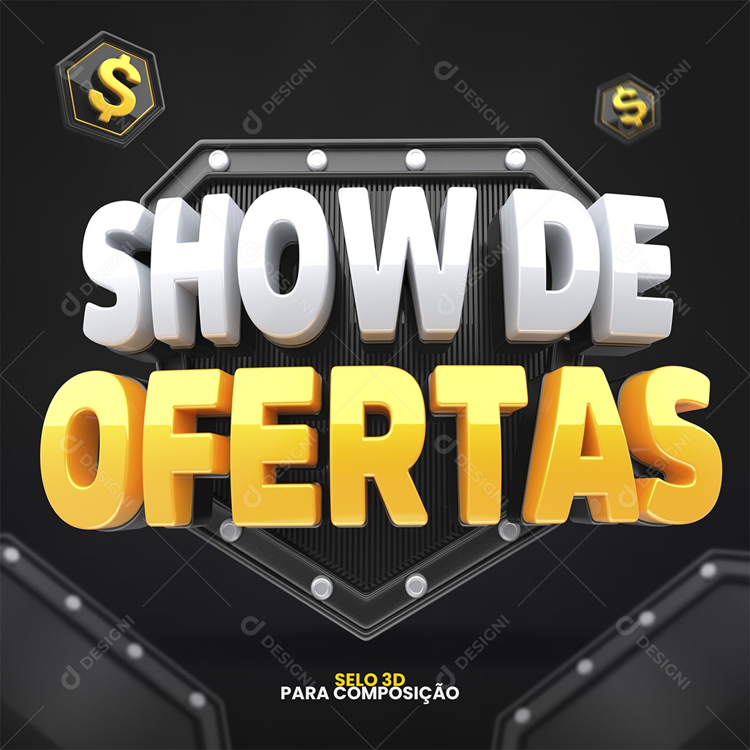 Show de Ofertas Selo 3D Branco e Amarelo para Composição PSD