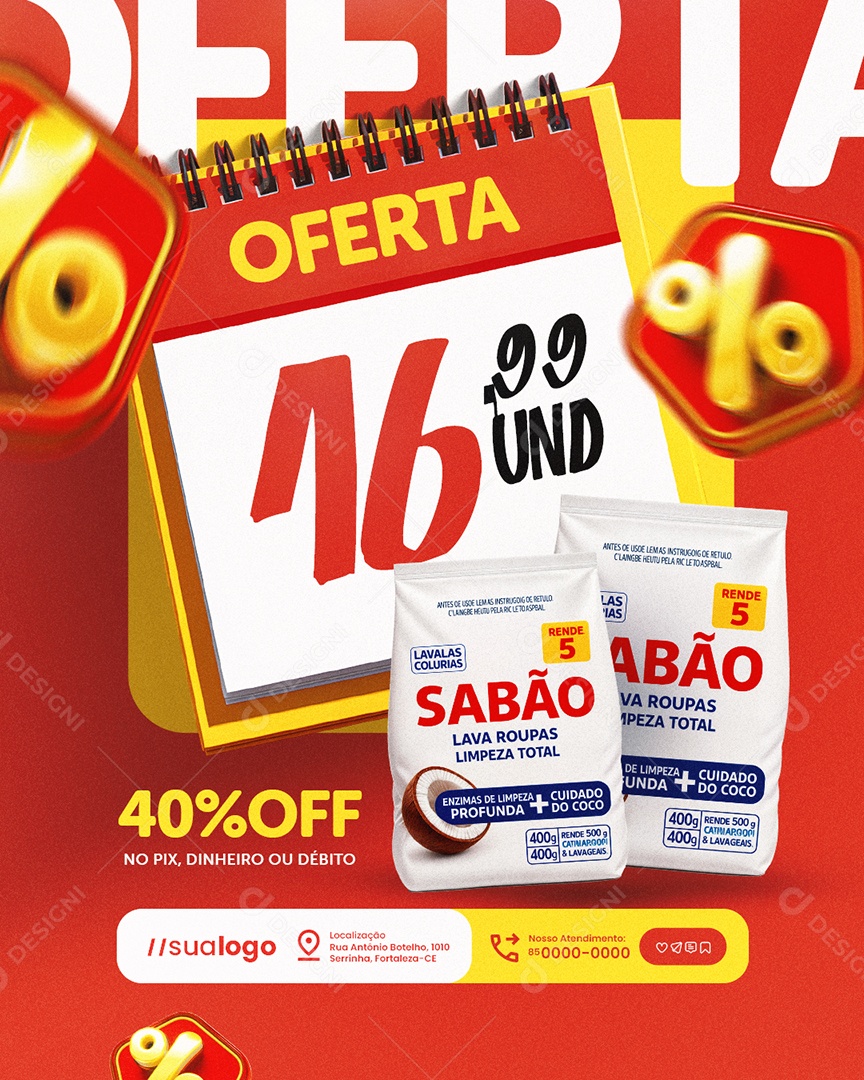 Ofertas Supermercado Sabão em Pó Lava Roupas Social Media PSD Editável