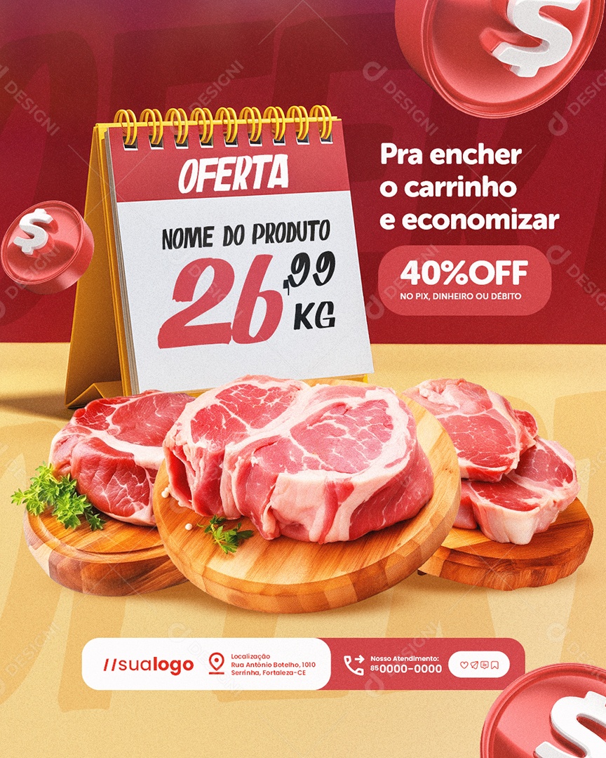 Ofertas Supermercado Açougue Carnes Social Media PSD Editável