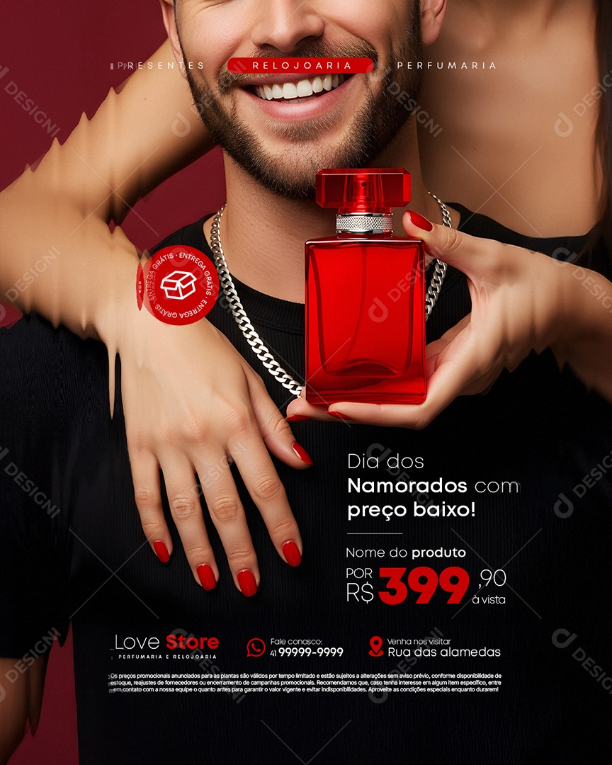 Relojoaria Perfumaria Dia dos Namorados com Preço Baixo Social Media PSD Editável