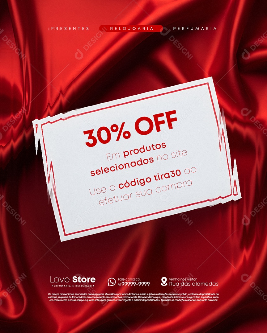 Relojoaria Perfumaria 30% Off em Produtos Selecionados Social Media PSD Editável