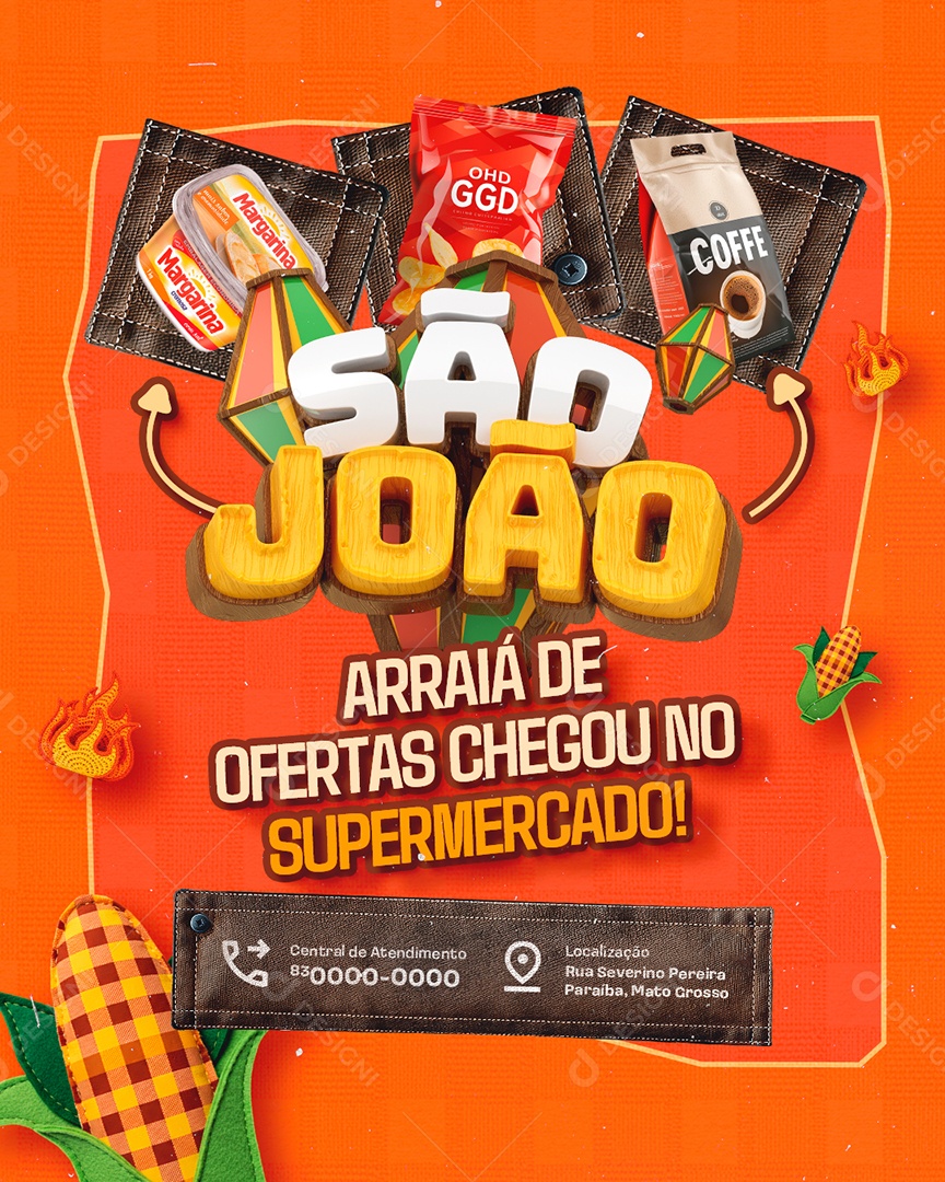 São João Arraiá de Ofertas Chegou no Supermercado Social Media PSD Editável