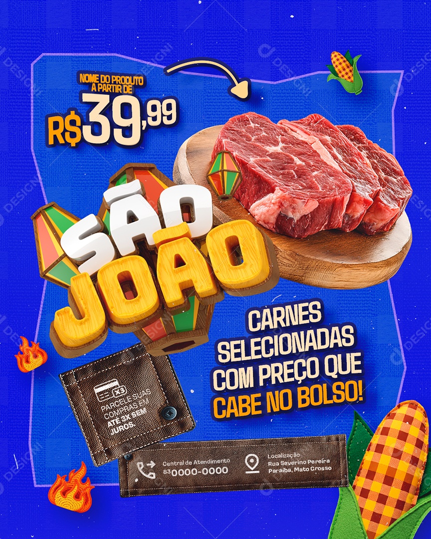 São João Supermercado Carnes Selecionadas Social Media PSD Editável