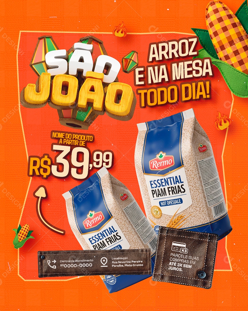 São João Supermercado Arroz é Na Mesa Todo Dia Social Media PSD Editável