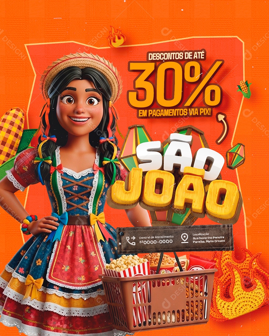 São João Supermercado Descontos de Até 30% Social Media PSD Editável
