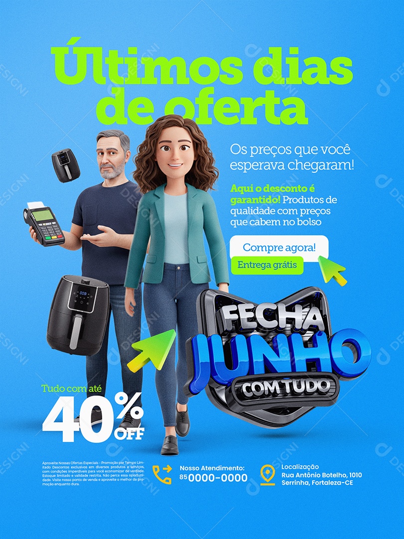 Fecha Junho Com Tudo Loja de Eletrodomésticos Últimos Dias de Oferta Social Media PSD Editável