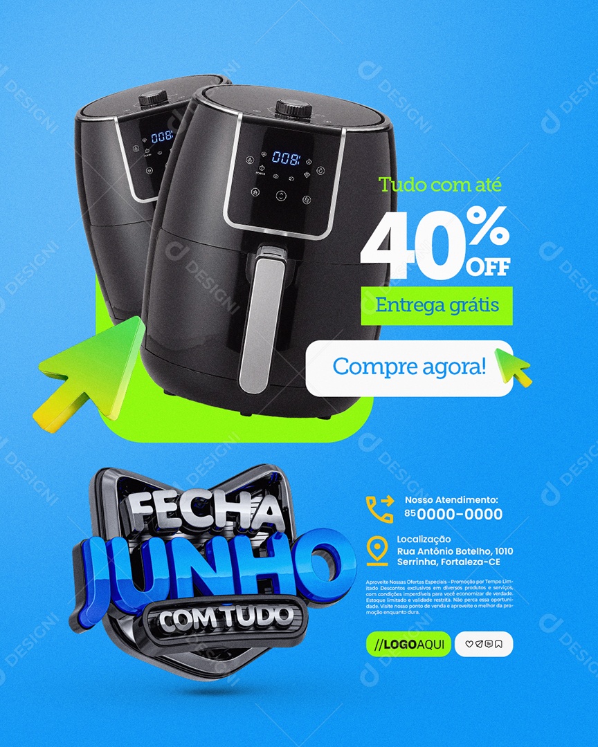 Social Media Fecha Junho Com Tudo Loja de Eletrodomésticos Air Flyer PSD Editável