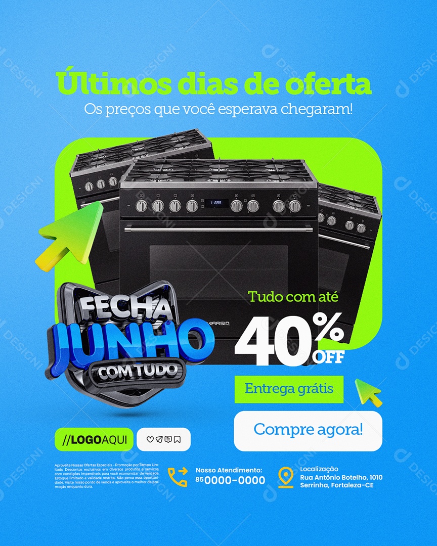 Fecha Junho Com Tudo Loja de Eletrodomésticos Fogão Social Media PSD Editável