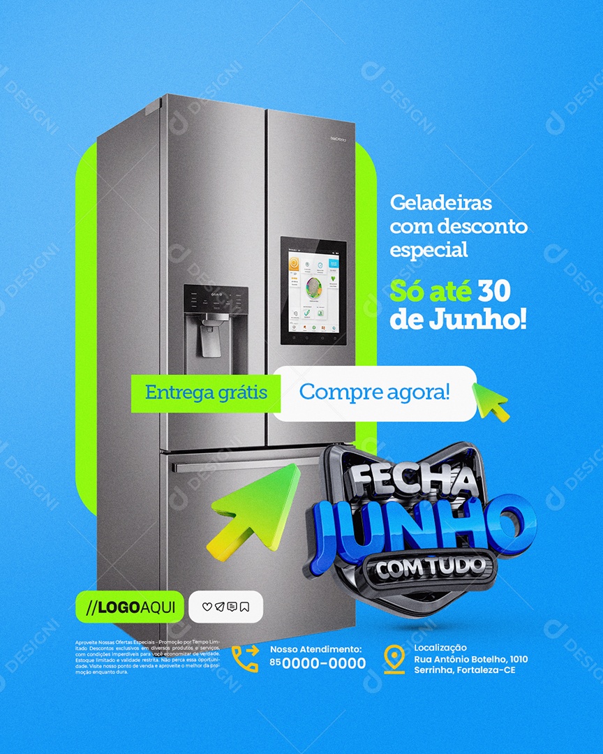 Fecha Junho Com Tudo Loja de Eletrodomésticos Geladeiras Social Media PSD Editável
