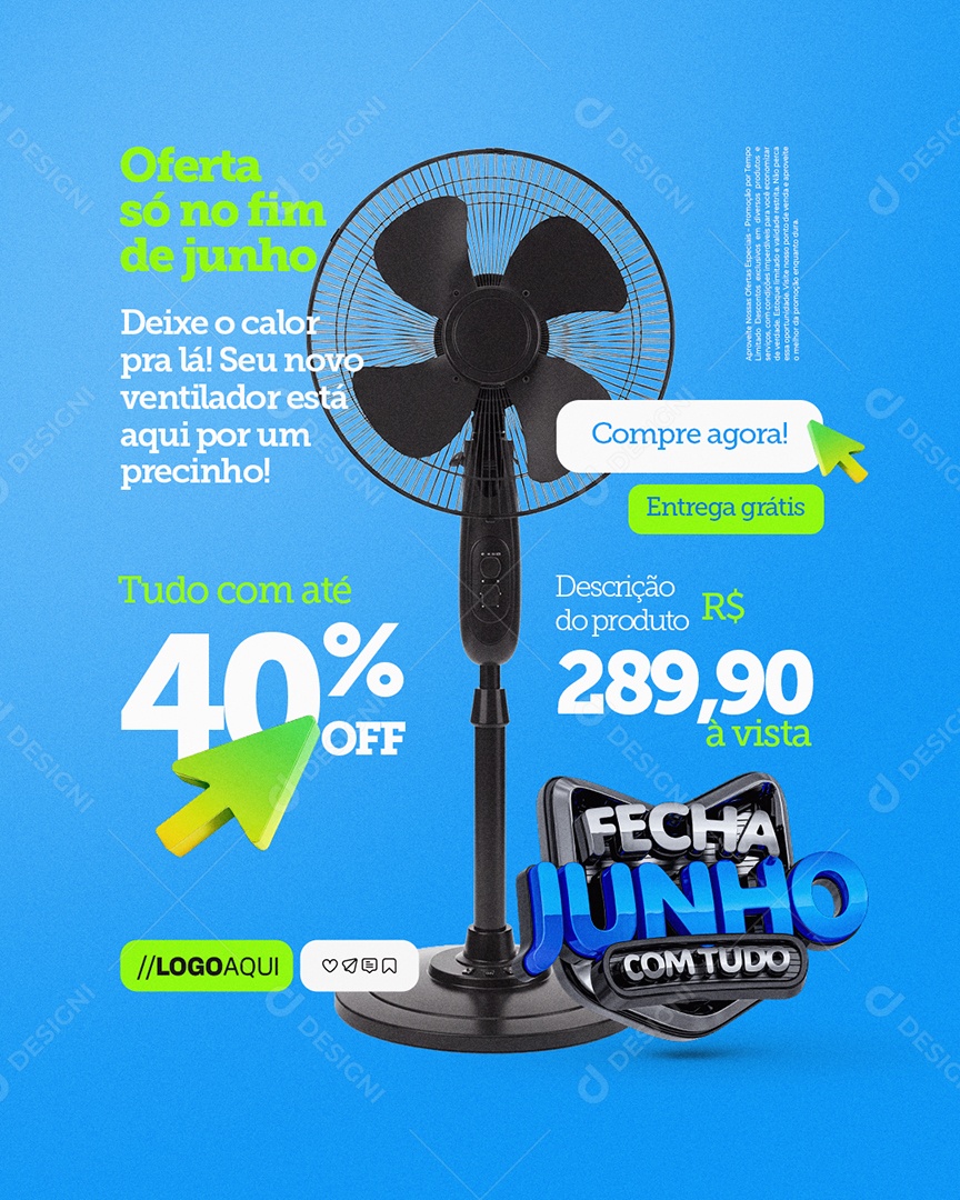 Fecha Junho Com Tudo Loja de Eletrodomésticos Ventilador Social Media PSD Editável