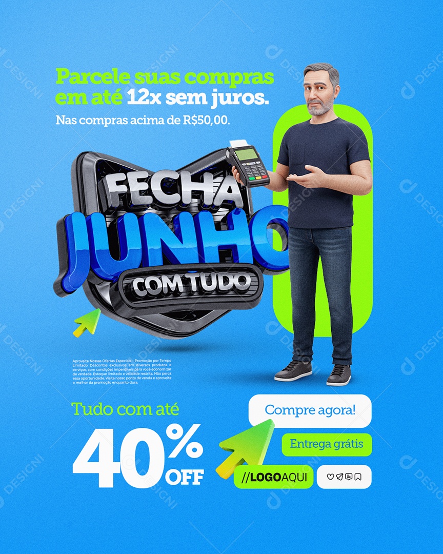 Fecha Junho Com Tudo Loja de Eletrodomésticos Parcele suas Compras Social Media PSD Editável