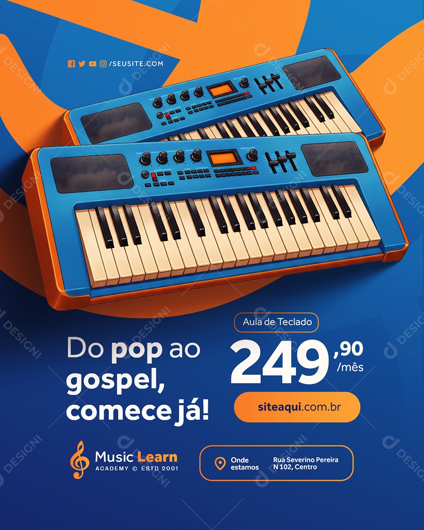 Escola de Música Aula de Teclado Social Media PSD Editável