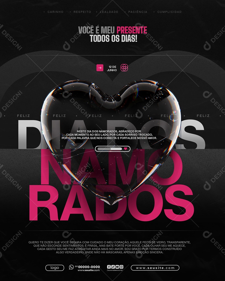 Feliz Dia dos Namorados 12 de junho Social Media PSD Editável