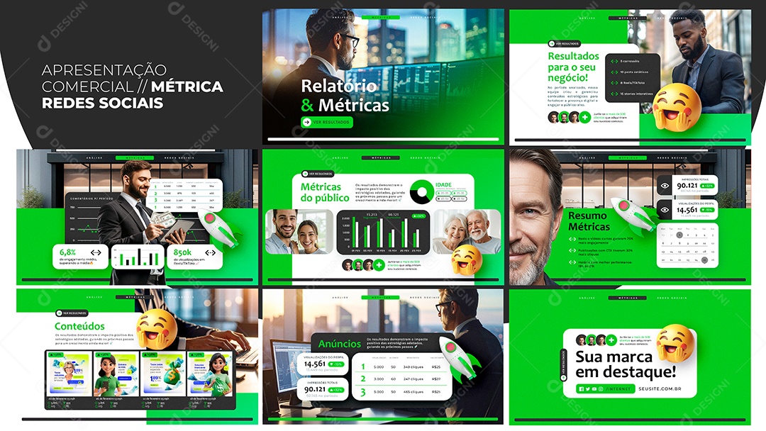 Apresentação Comercial Métrica Redes Sociais PSD Editável