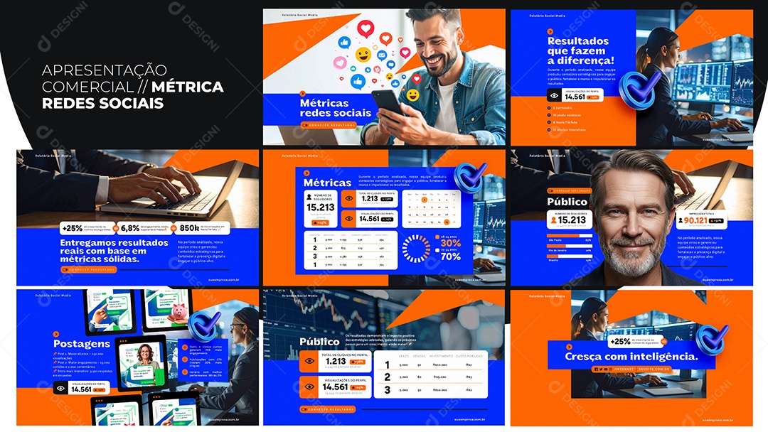 Apresentação Comercial Métrica Redes Sociais PSD Editável