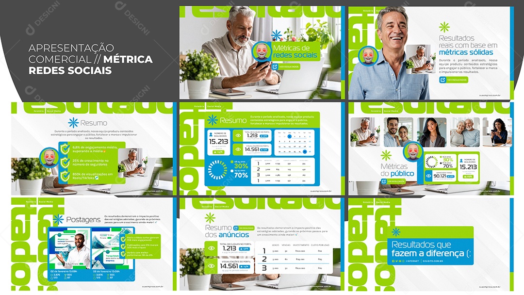 Apresentação Comercial Métrica Redes Sociais PSD Editável