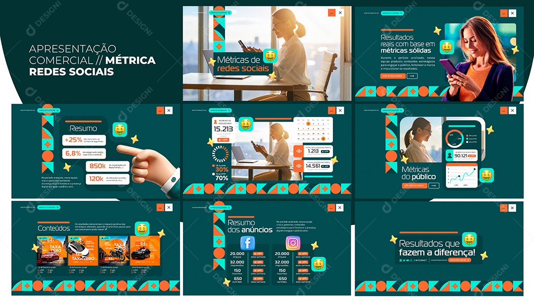 Apresentação Comercial Métrica Redes Sociais PSD Editável