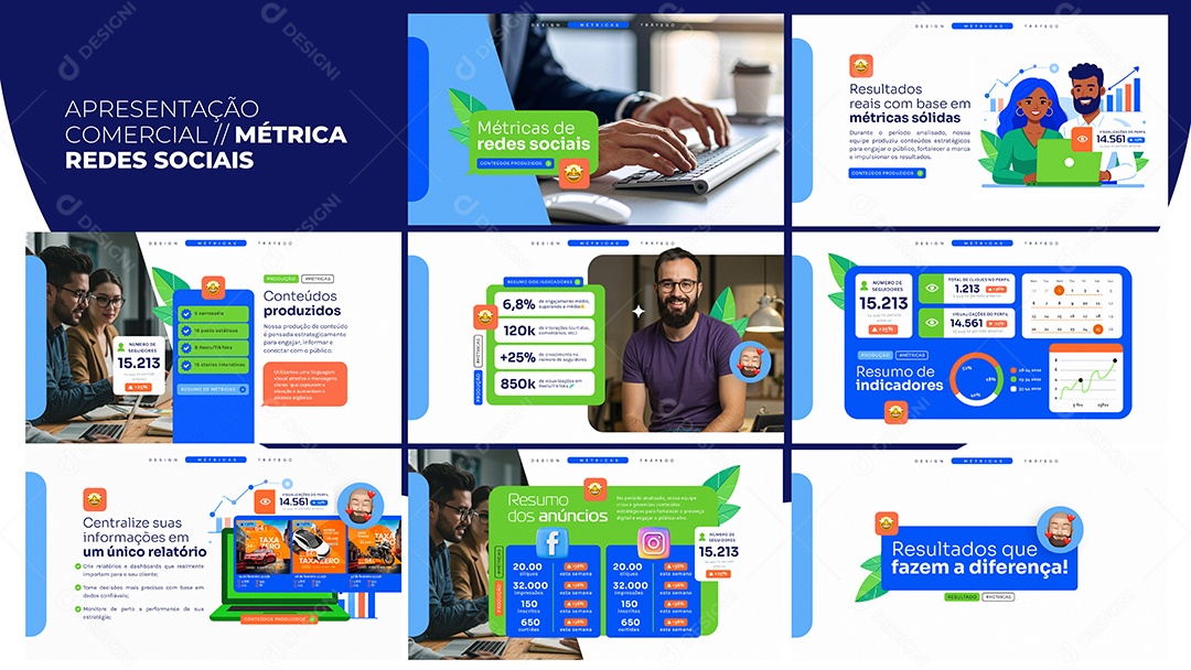 Apresentação Comercial Métrica Redes Sociais PSD Editável