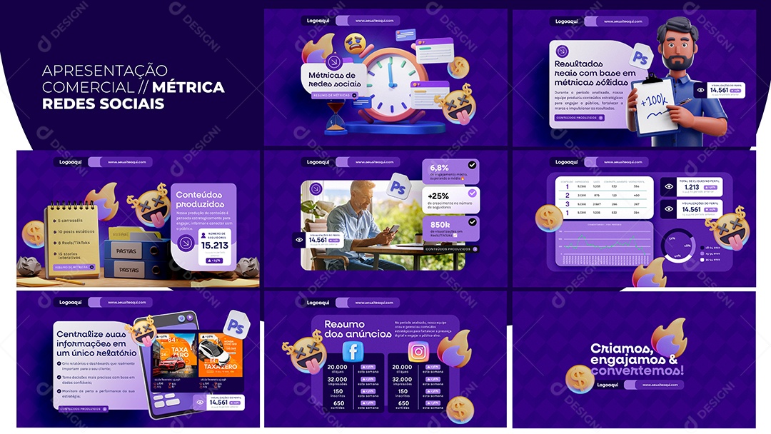 Apresentação Comercial Métrica Redes Sociais PSD Editável