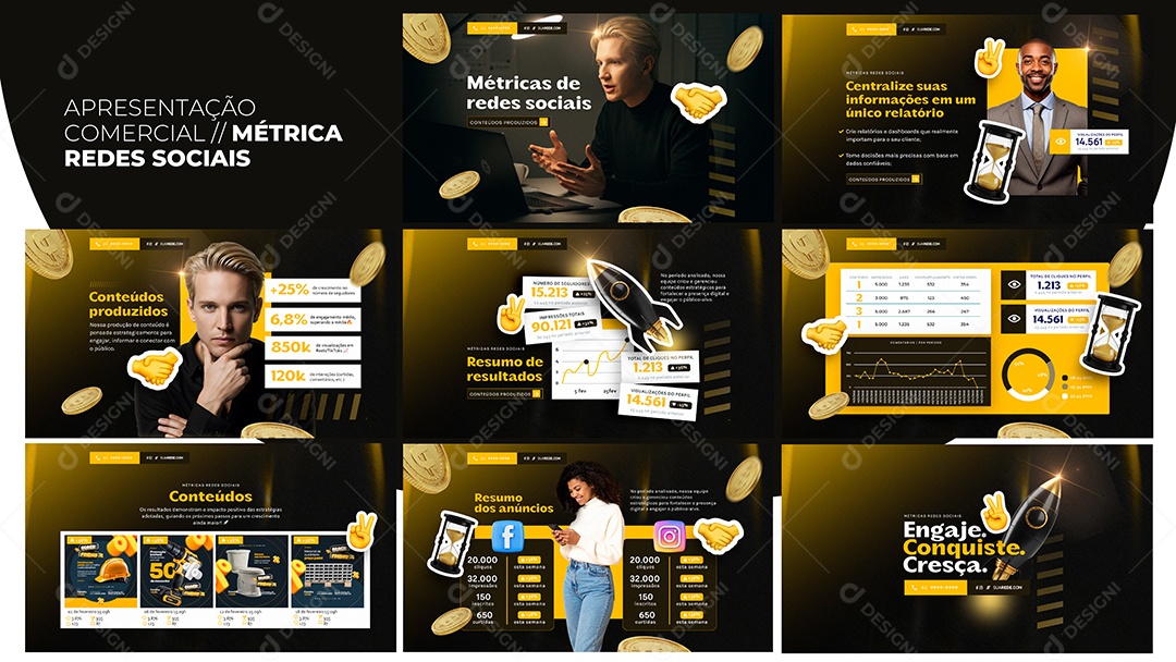 Apresentação Comercial Métrica Redes Sociais PSD Editável